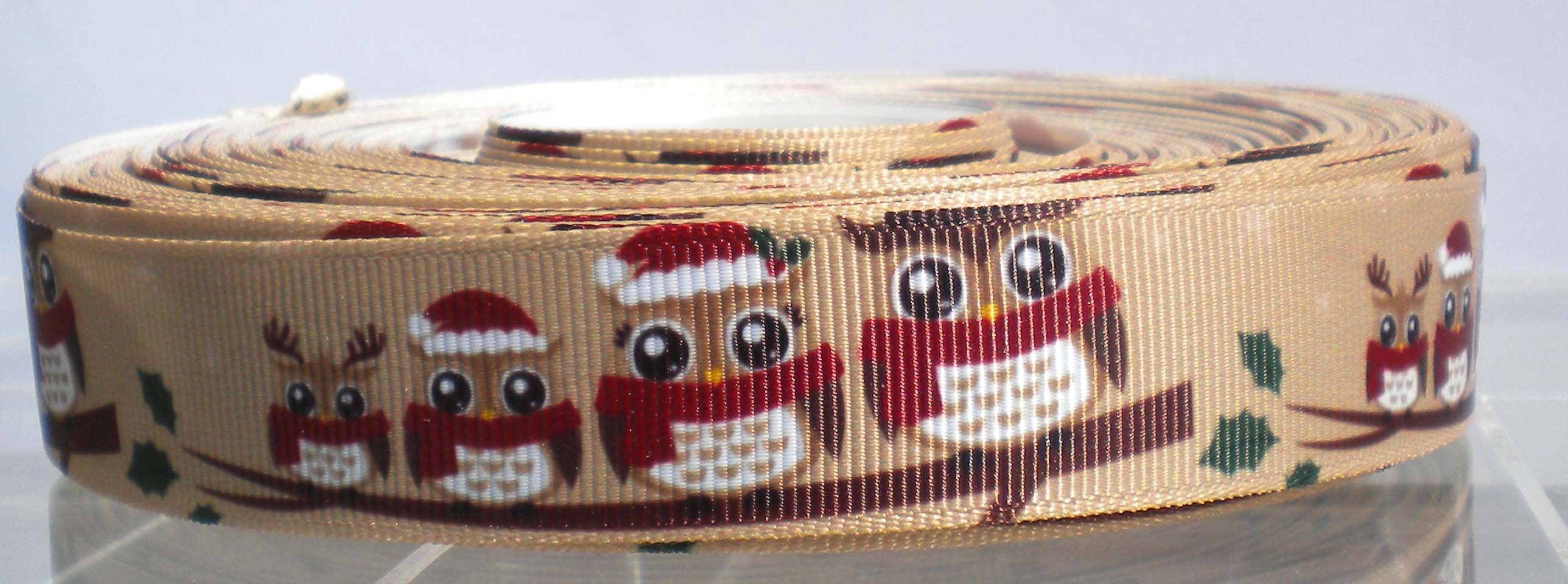 Ruban Imprimé fantaisie - HIBOUX NOEL